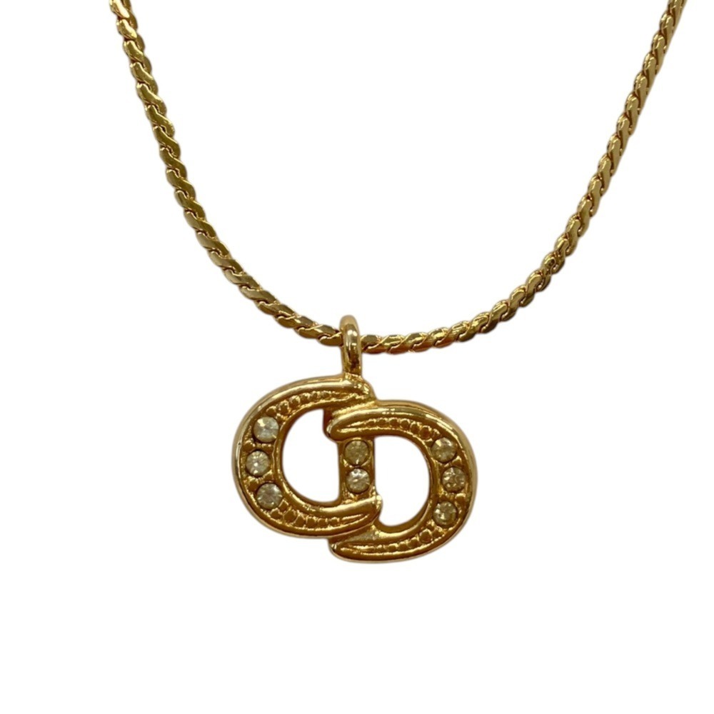 Christian Dior Vintage Rhinestone CD Logo Necklace, Gold Color, Women's